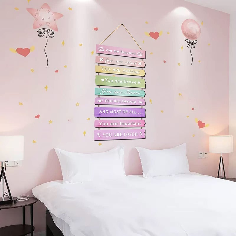 JEVUVU Pink Room Decor for Teen Girls Aesthetic  Cute Bedroom Wall Decor for Baby Girl  Boho Rainbow Wall Art Signs  Trendy Stuff Decorations for Kids Nursery Bed Room Dorm Classroom Bathroom - Image 5